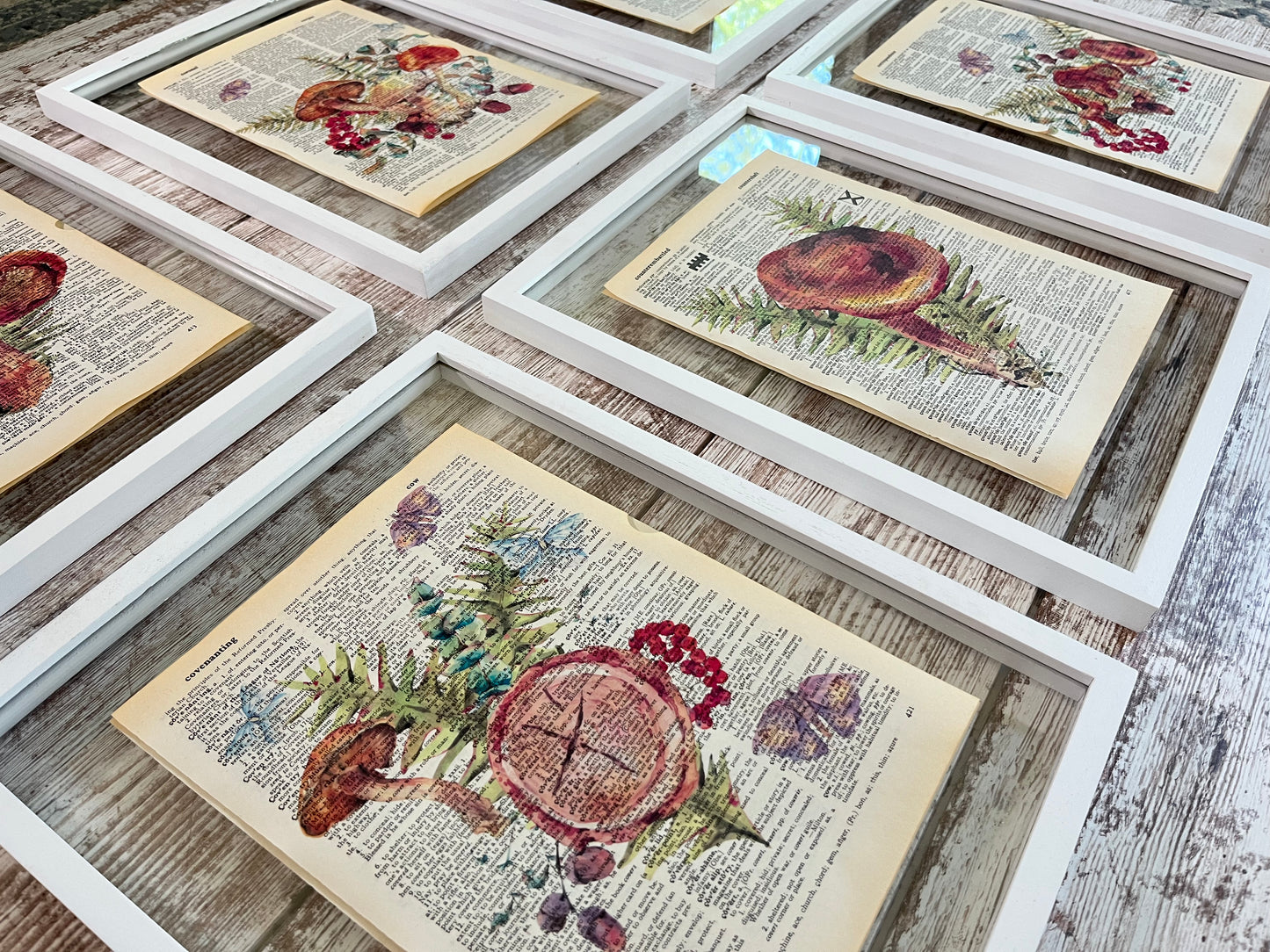 Mushroom Vintage Dictionary Collage Prints, Set of 6
