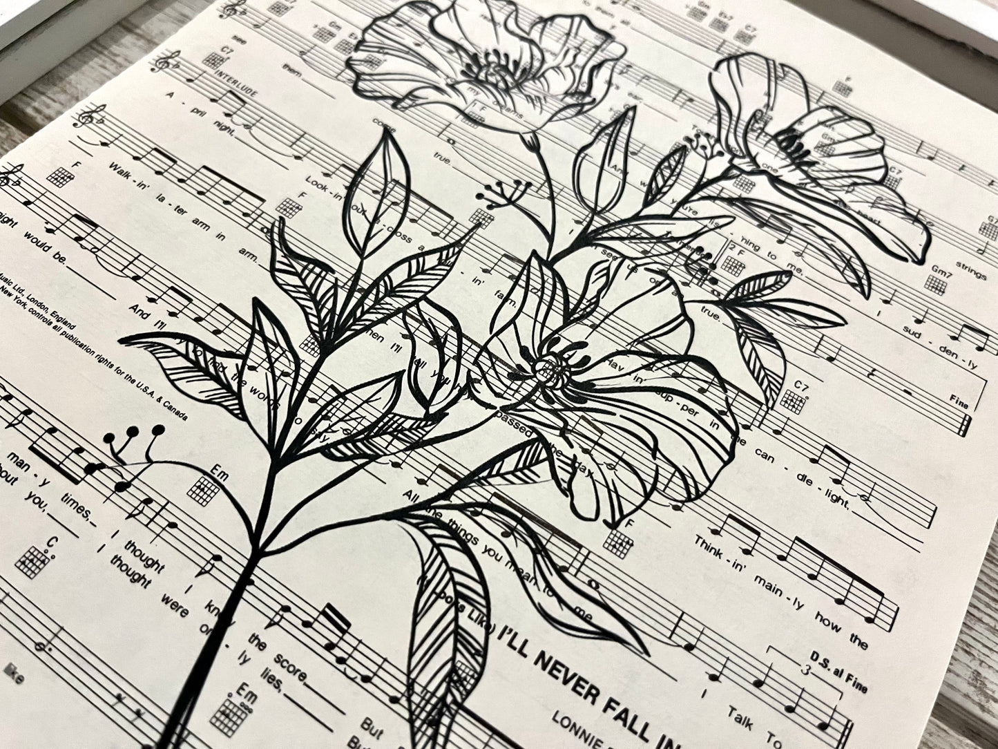 Floral Sheet Music Prints, Set of 6