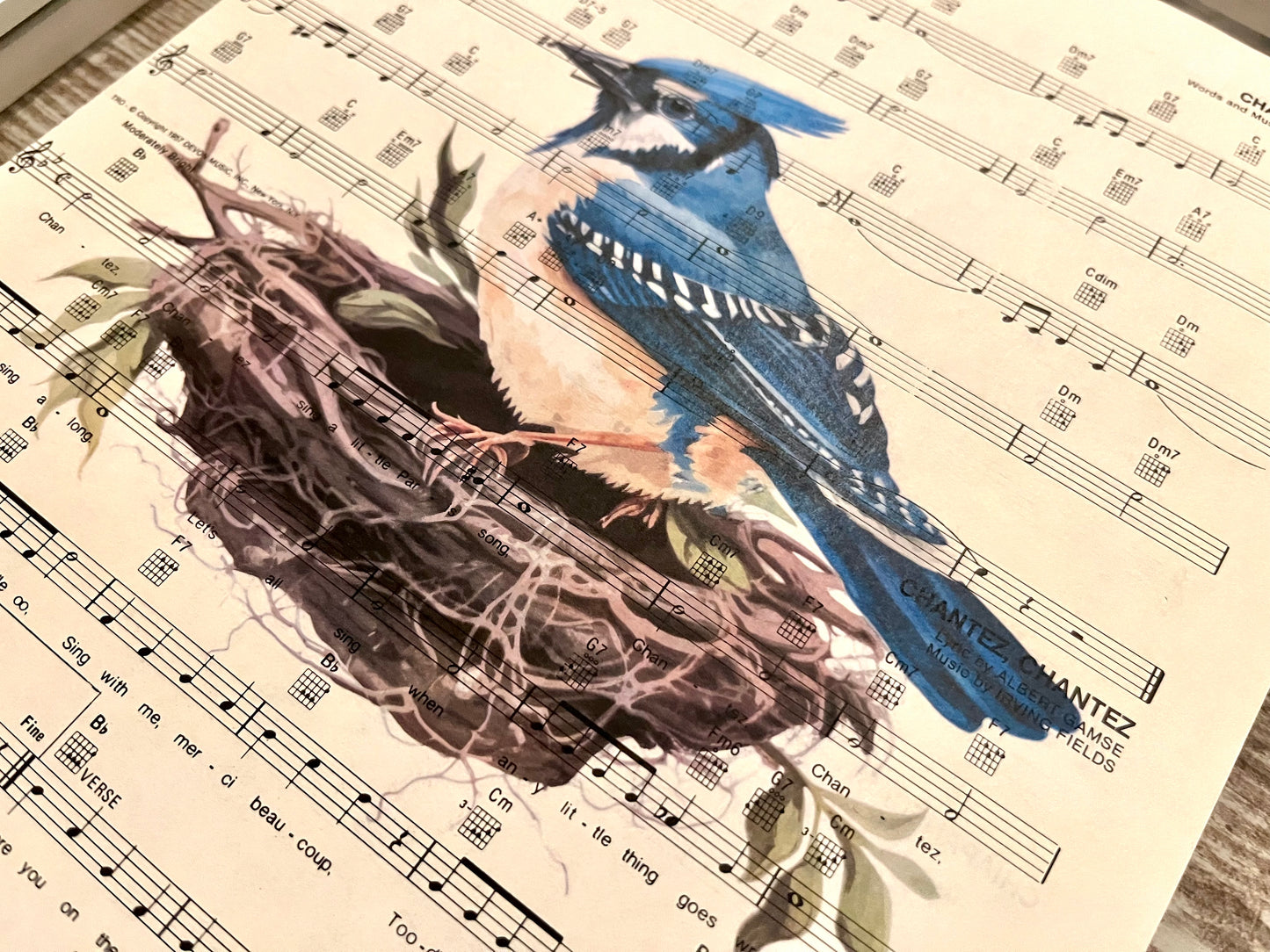 Blue Jay Sheet Music Collage Prints, Set of 6