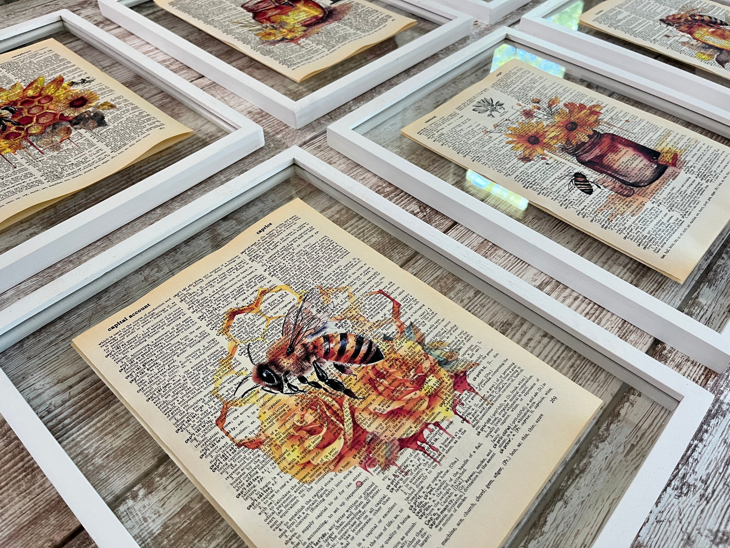 Honey Bee Vintage Dictionary Collage Prints, Set of 6