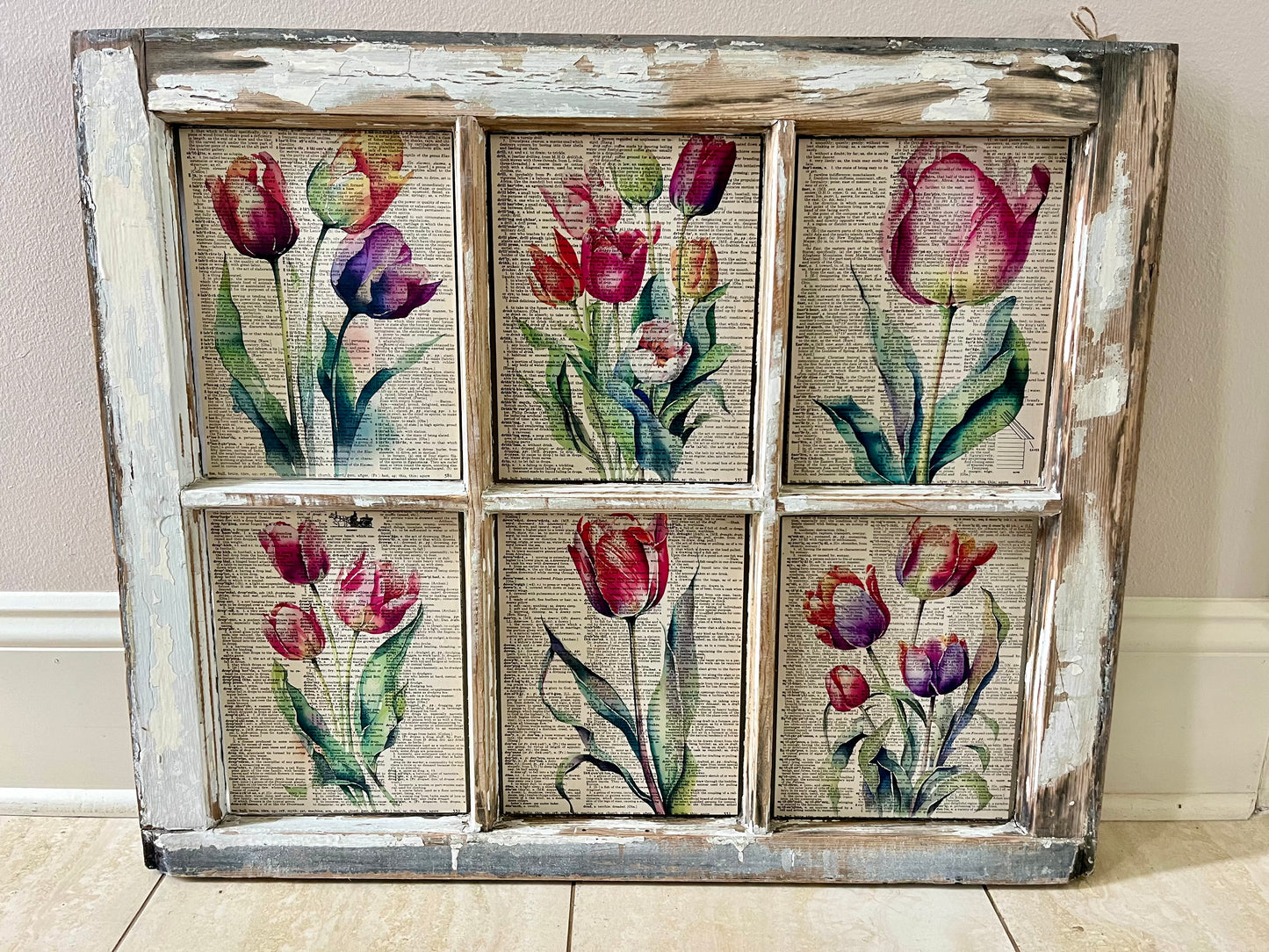 Tulip 6 Pane White Vintage Wood Window