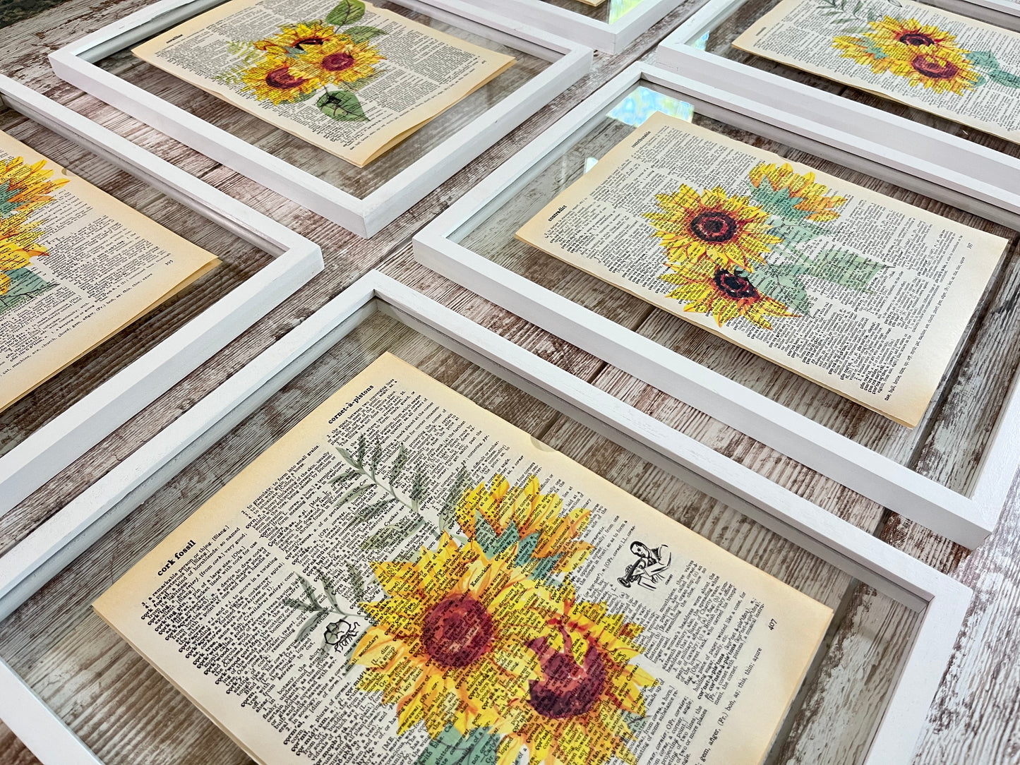 Sunflower Vintage Dictionary Collage Prints, Set of 6