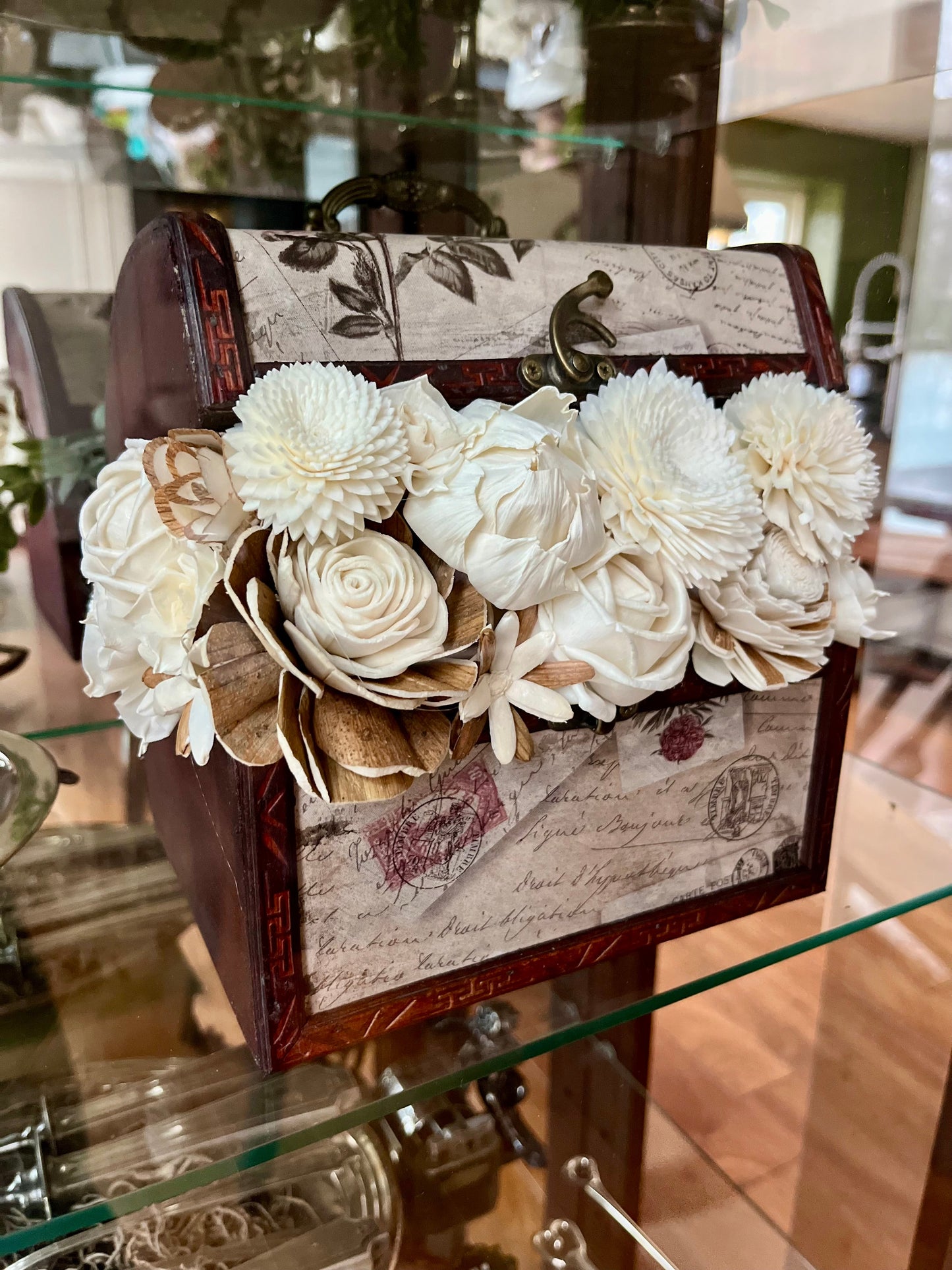 Large Vintage Trunk Wood Floral Arrangement