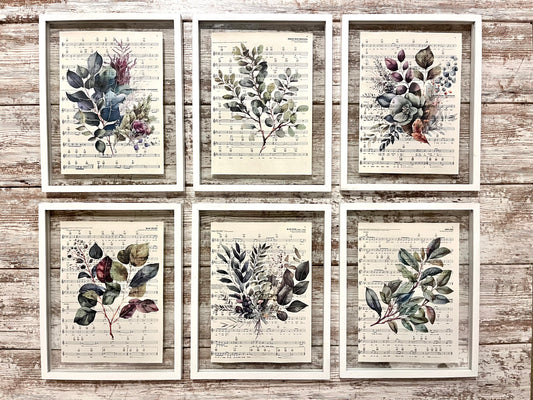 Botany Sheet Music Prints, Set of 6