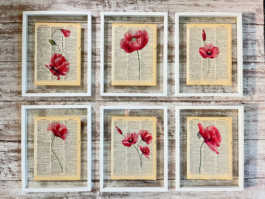 Poppy Vintage Dictionary Collage Prints, Set of 6