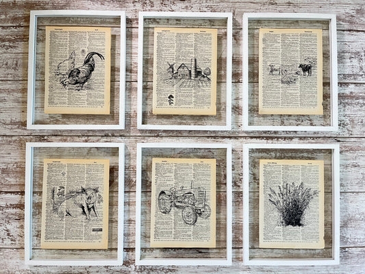 Farm Vintage Dictionary Collage Prints, Set of 6