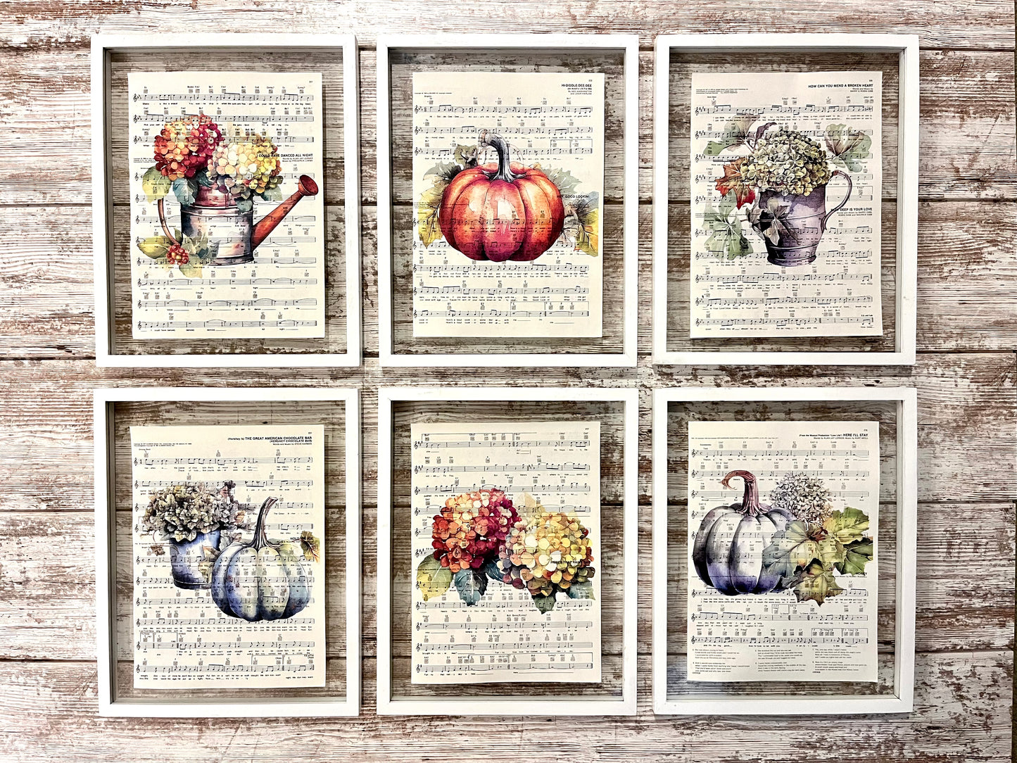 Rustic Pumpkin Sheet Music Collage Prints, Set of 6