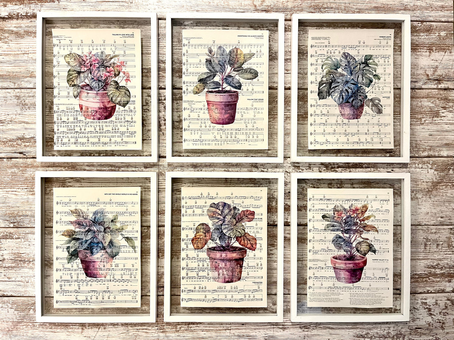 House Plant Sheet Music Collage Prints, Set of 6