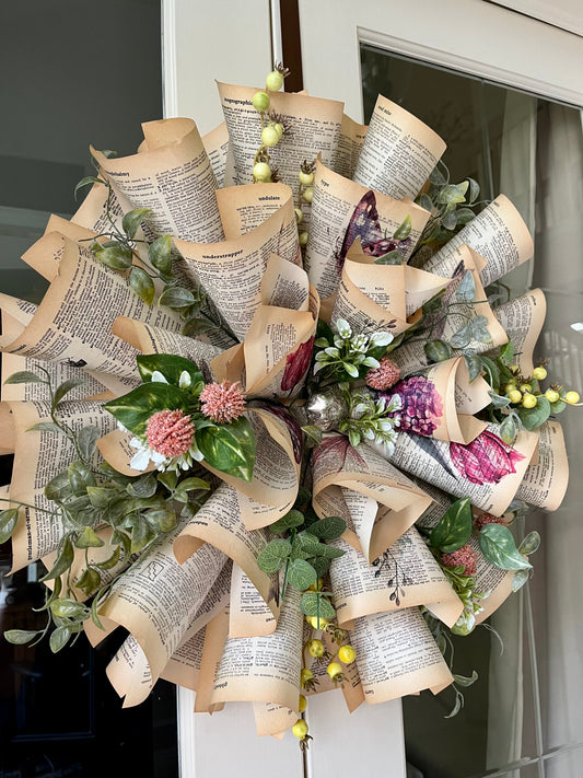 24” Botanical Garden Vintage Dictionary Wreath