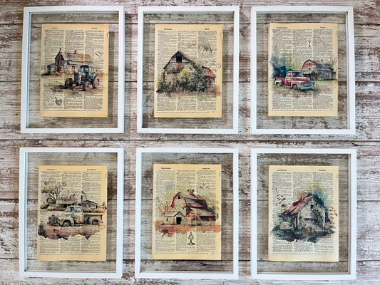 Barn Vintage Dictionary Collage Prints, Set of 6