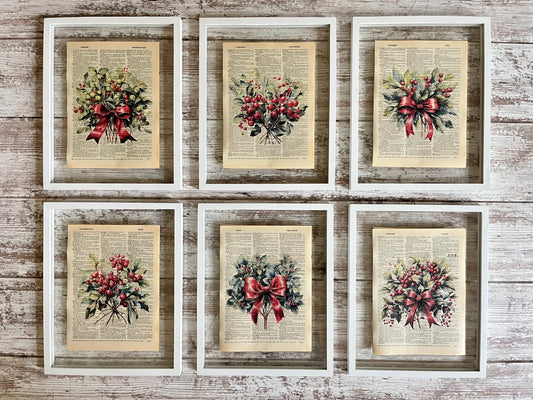 Mistletoe Vintage Dictionary Holiday Collage, Set of 6