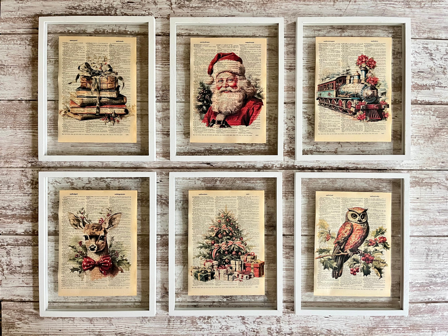 Christmas Santa Vintage Dictionary Holiday Collage, Set of 6