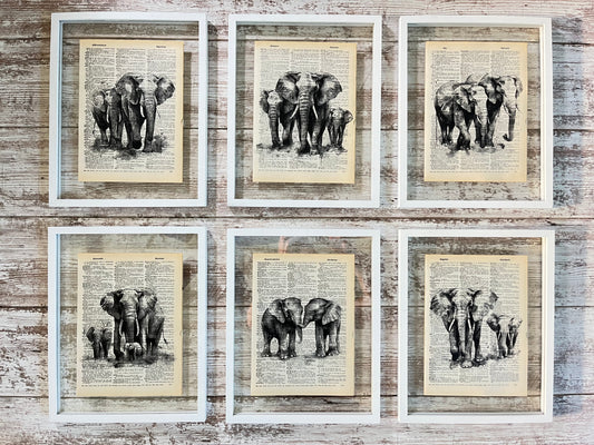 Elephant Vintage Dictionary Collage Prints, Set of 6