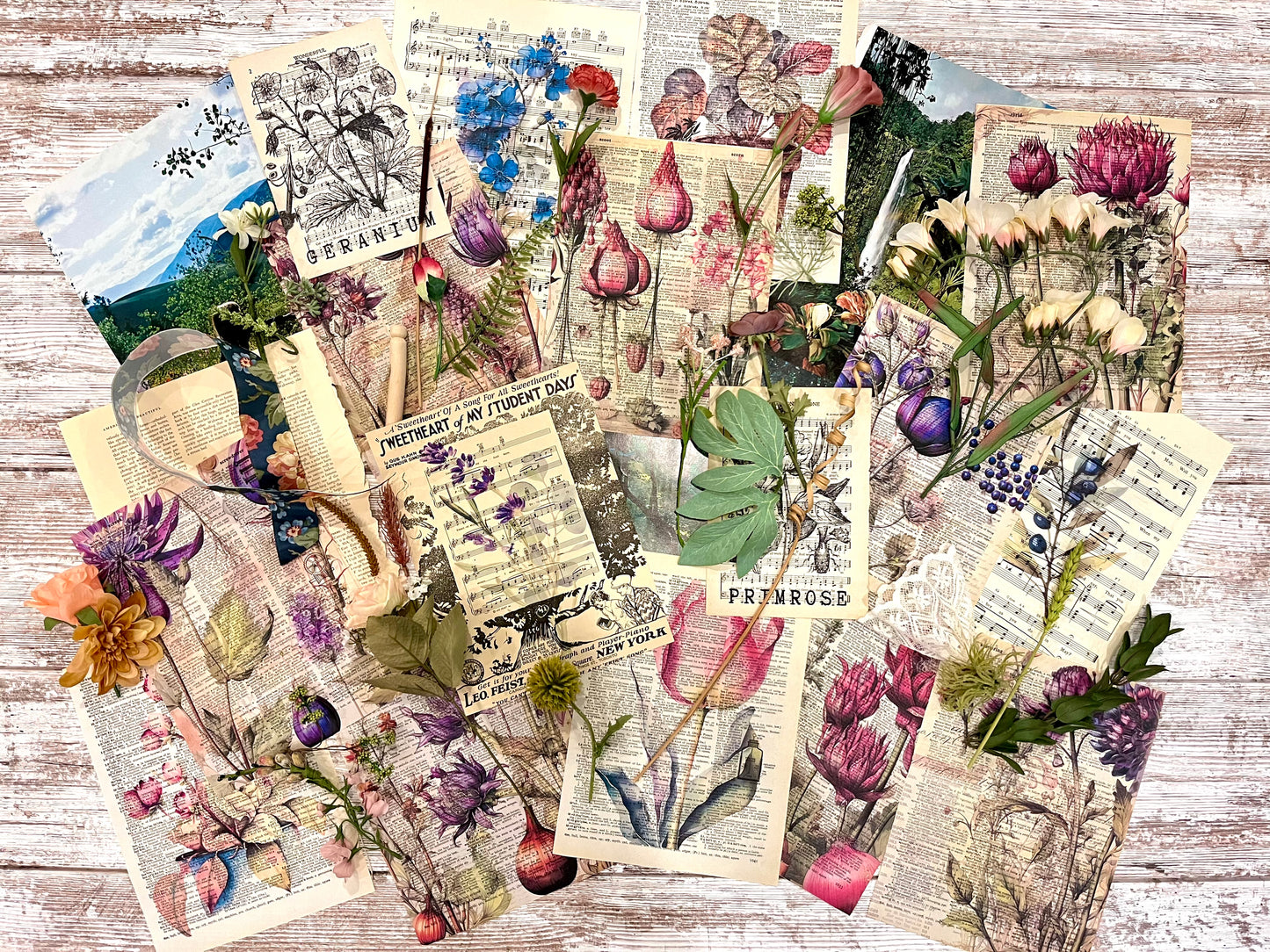 Botanical Junk Journal Ephemera Supplies (100 Pieces)