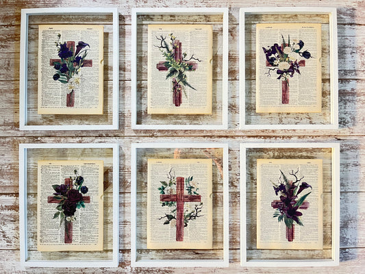 Purple Cross Vintage Dictionary Collage Prints, Set of 6