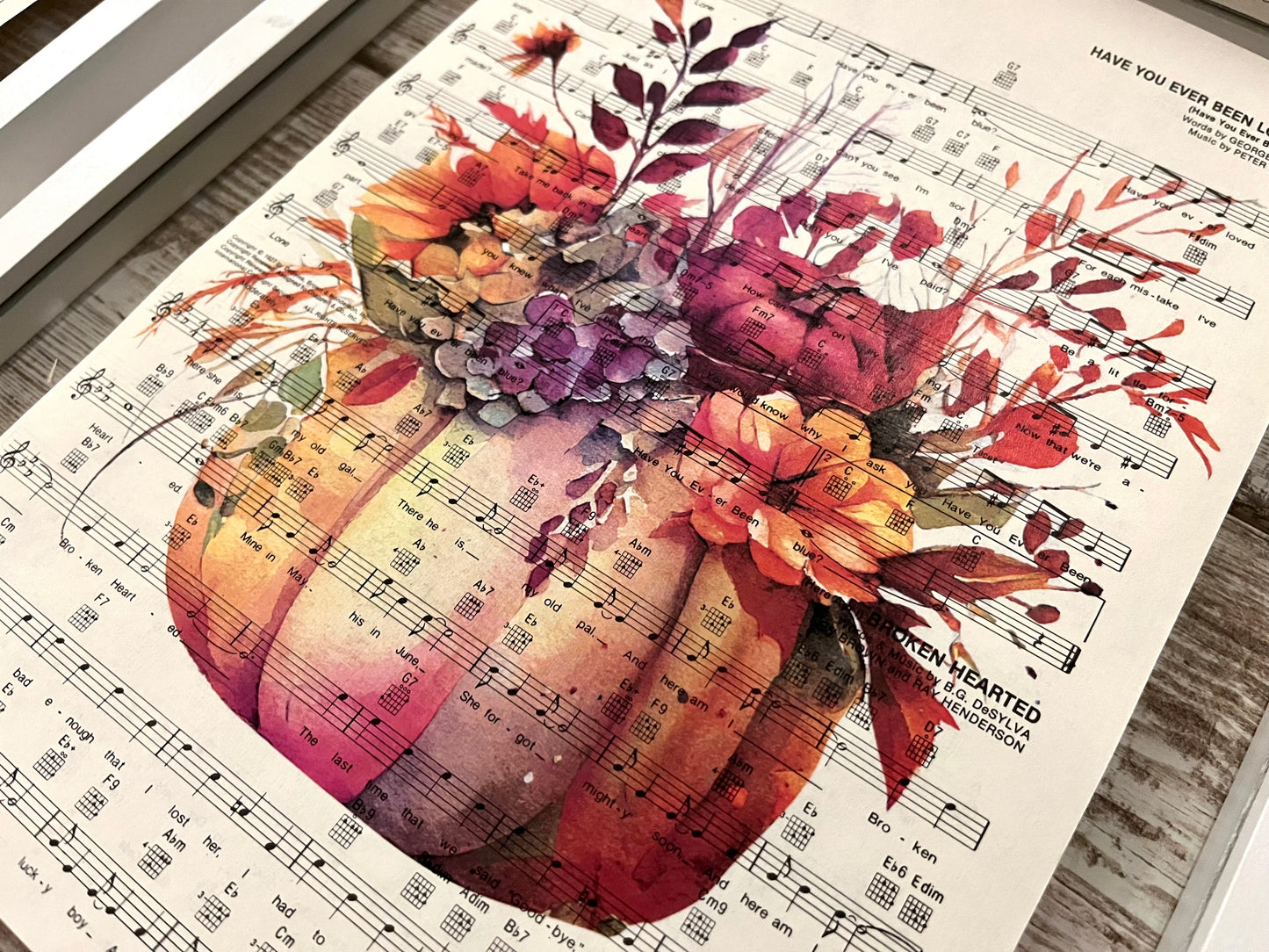 Floral Pumpkin Sheet Music Collage Prints, Set of 6