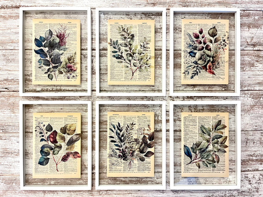 Botany Vintage Dictionary Collage Print, Set of 6