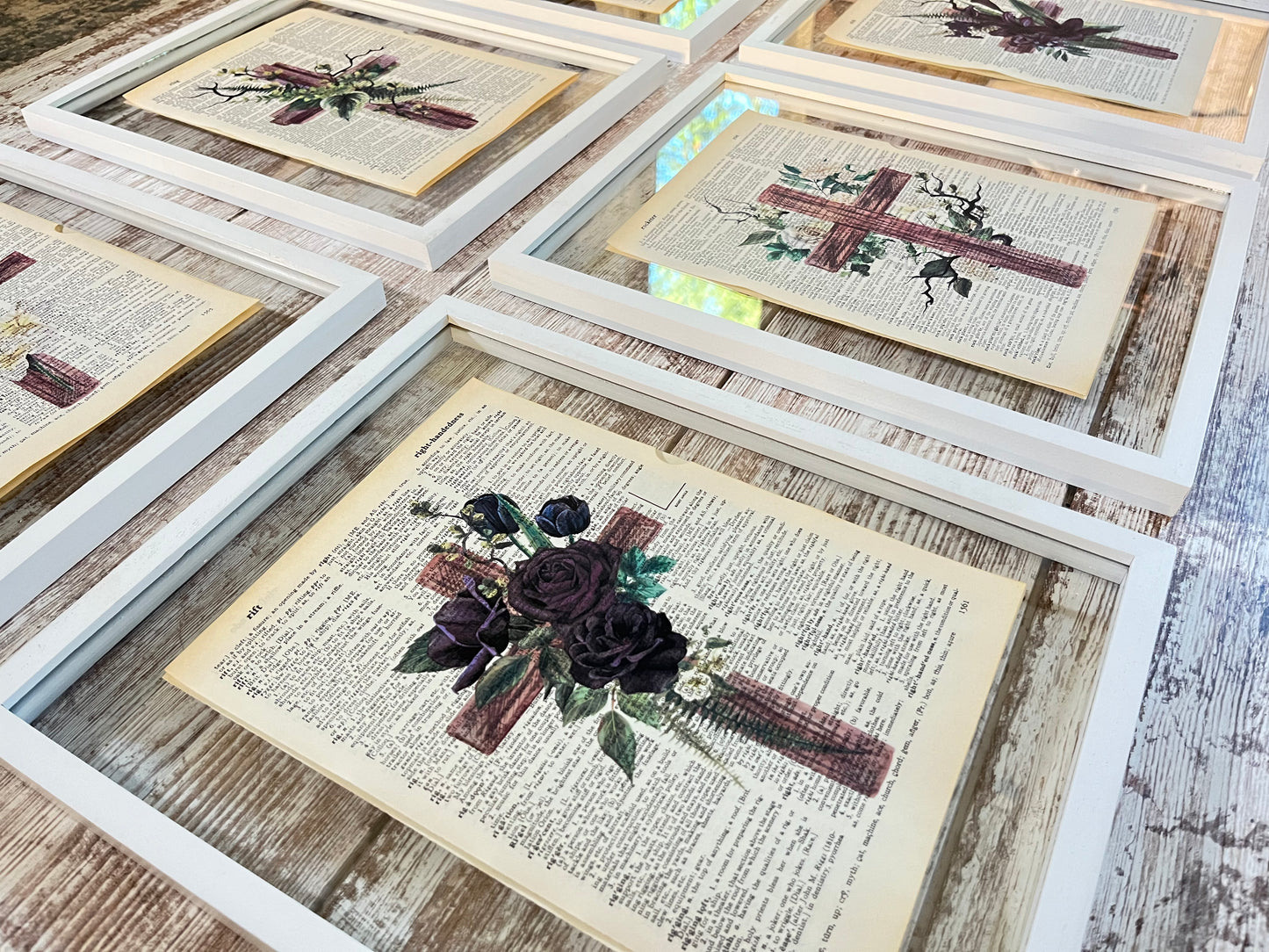 Purple Cross Vintage Dictionary Collage Prints, Set of 6