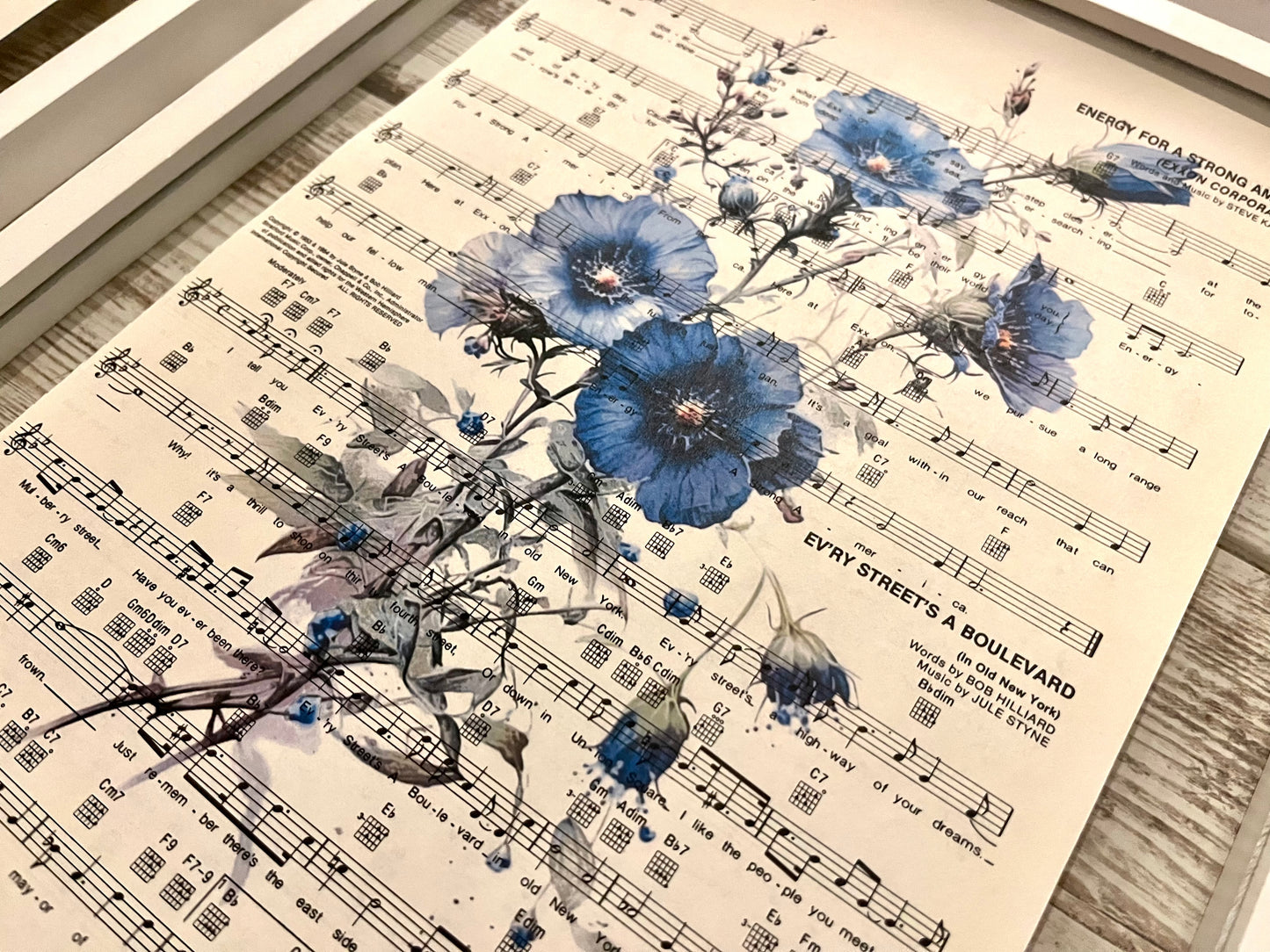 Blue Floral Sheet Music Prints, Set of 6