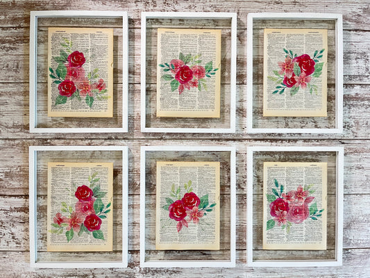 Pink Rose Collage Prints, Set of 6