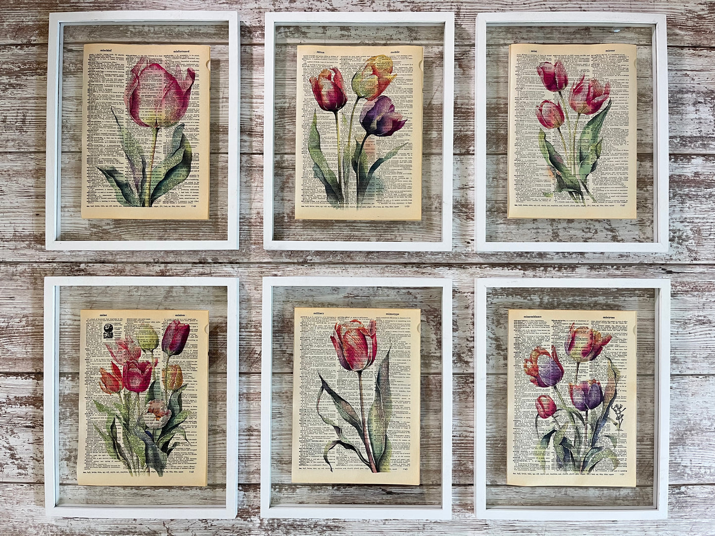 Tulip Vintage Dictionary Collage Prints, Set of 6