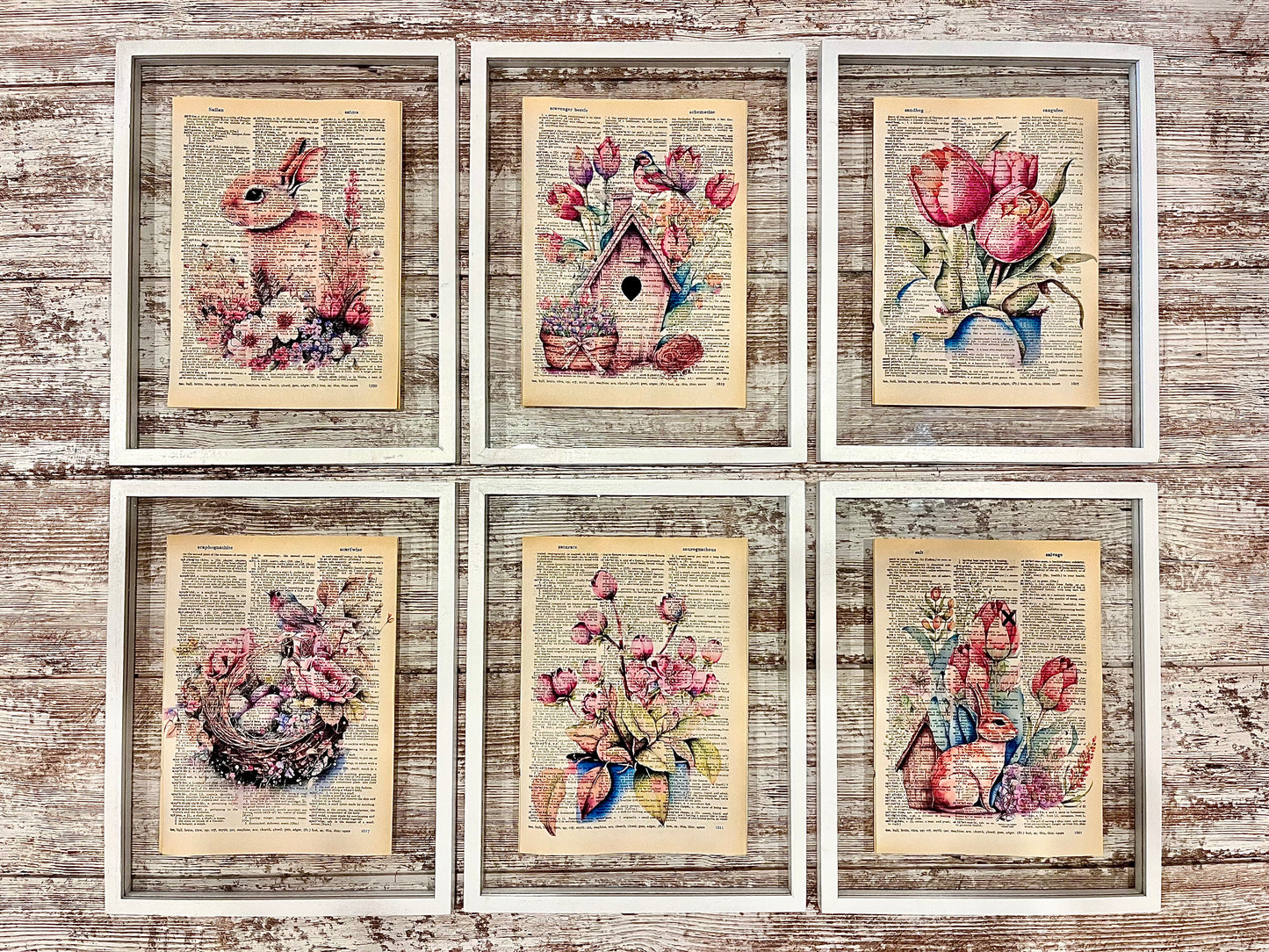 Easter Bunny Holiday Vintage Dictionary Collage Prints, Set of 6