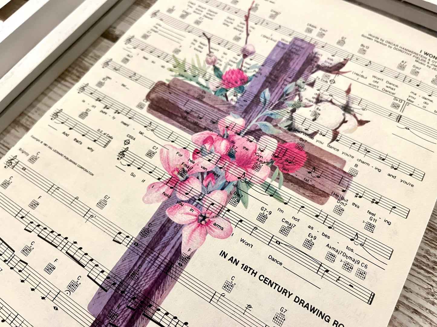 Pink Cross Sheet Music Collage Prints, Set of 6