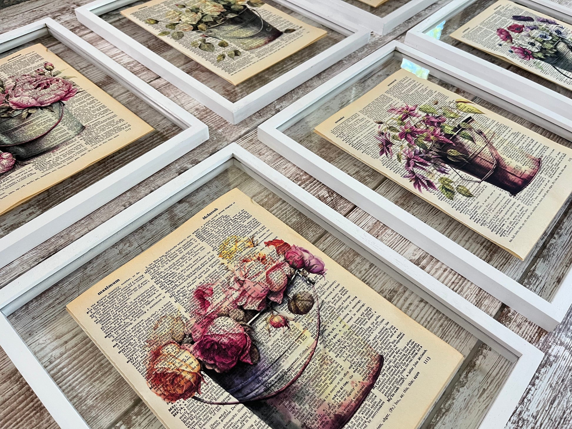 Flower Bucket Vintage Dictionary Collage Prints, Set of 6 – Natalieadora