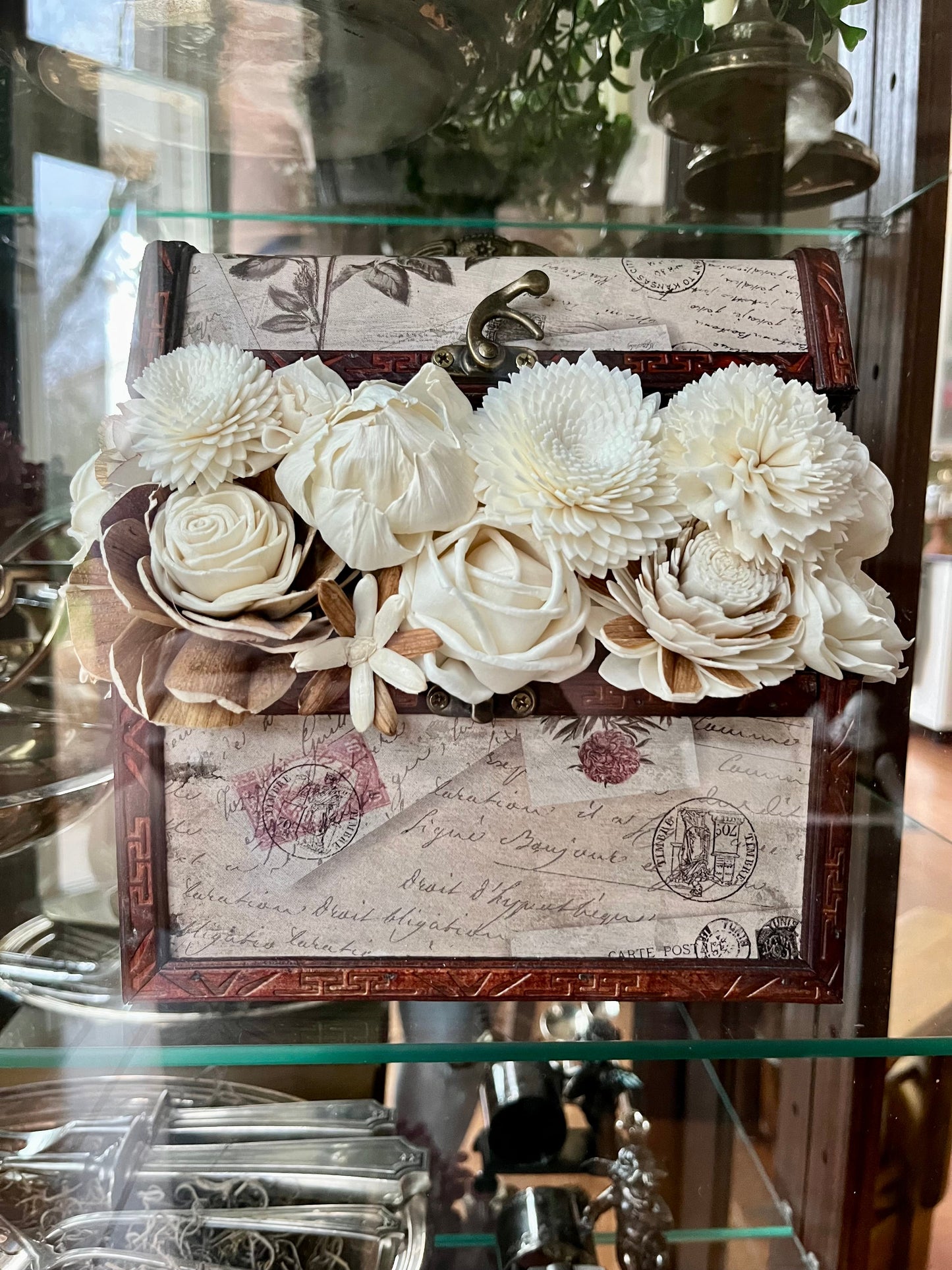 Large Vintage Trunk Wood Floral Arrangement