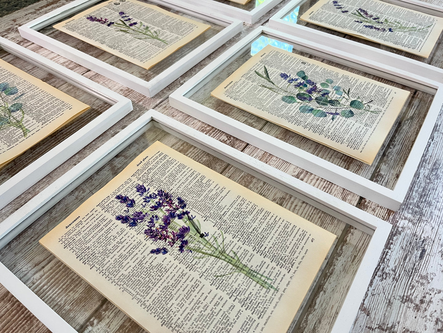 Lavender Eucalyptus Vintage Dictionary Collage Prints, Set of 6