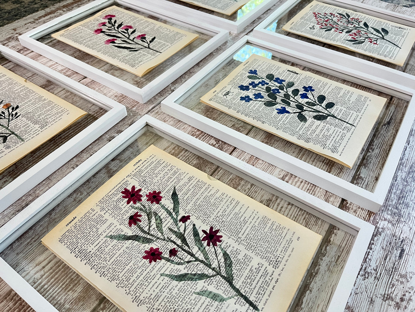 Wildflower Vintage Dictionary Collage Prints, Set of 6