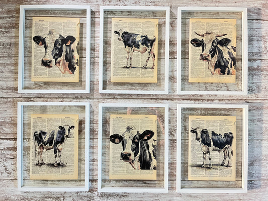 Cow Vintage Dictionary Collage Prints, Set of 6