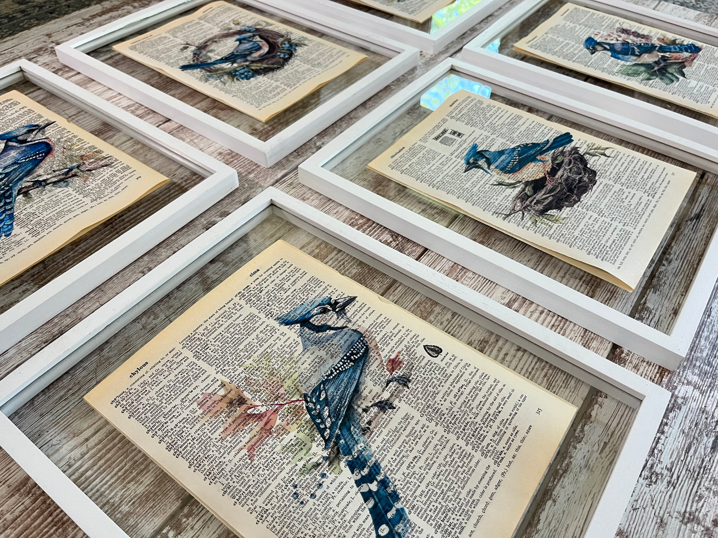 Blue Jay Vintage Dictionary Collage Prints, Set of 6