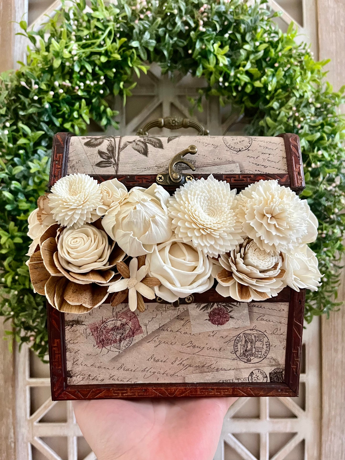 Medium Vintage Trunk Wood Floral Arrangement