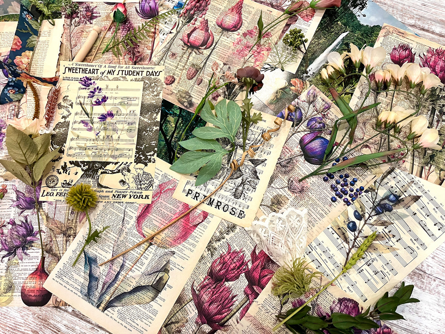 Botanical Junk Journal Ephemera Supplies (100 Pieces)