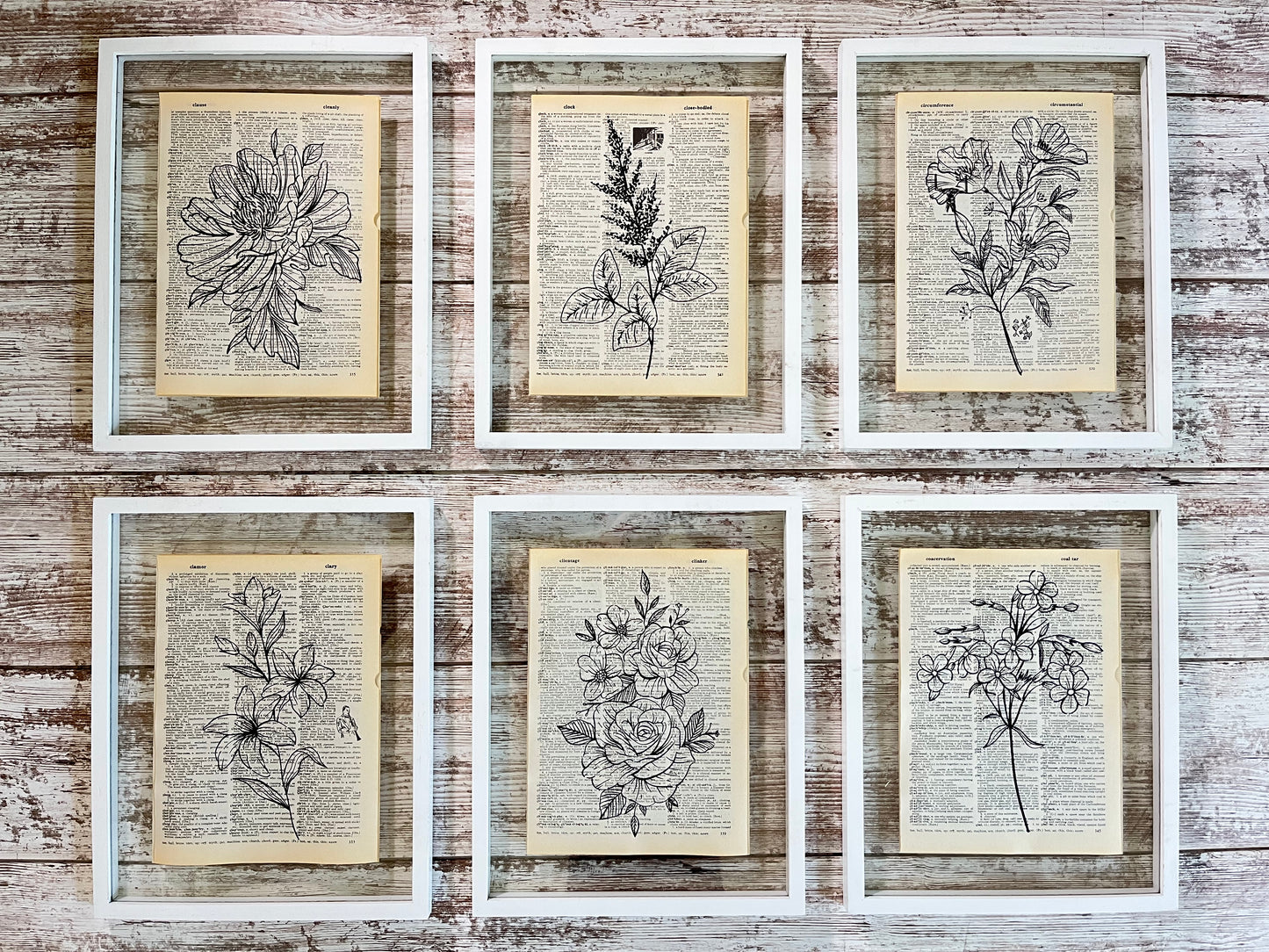 Floral Vintage Dictionary Collage Prints, Set of 6