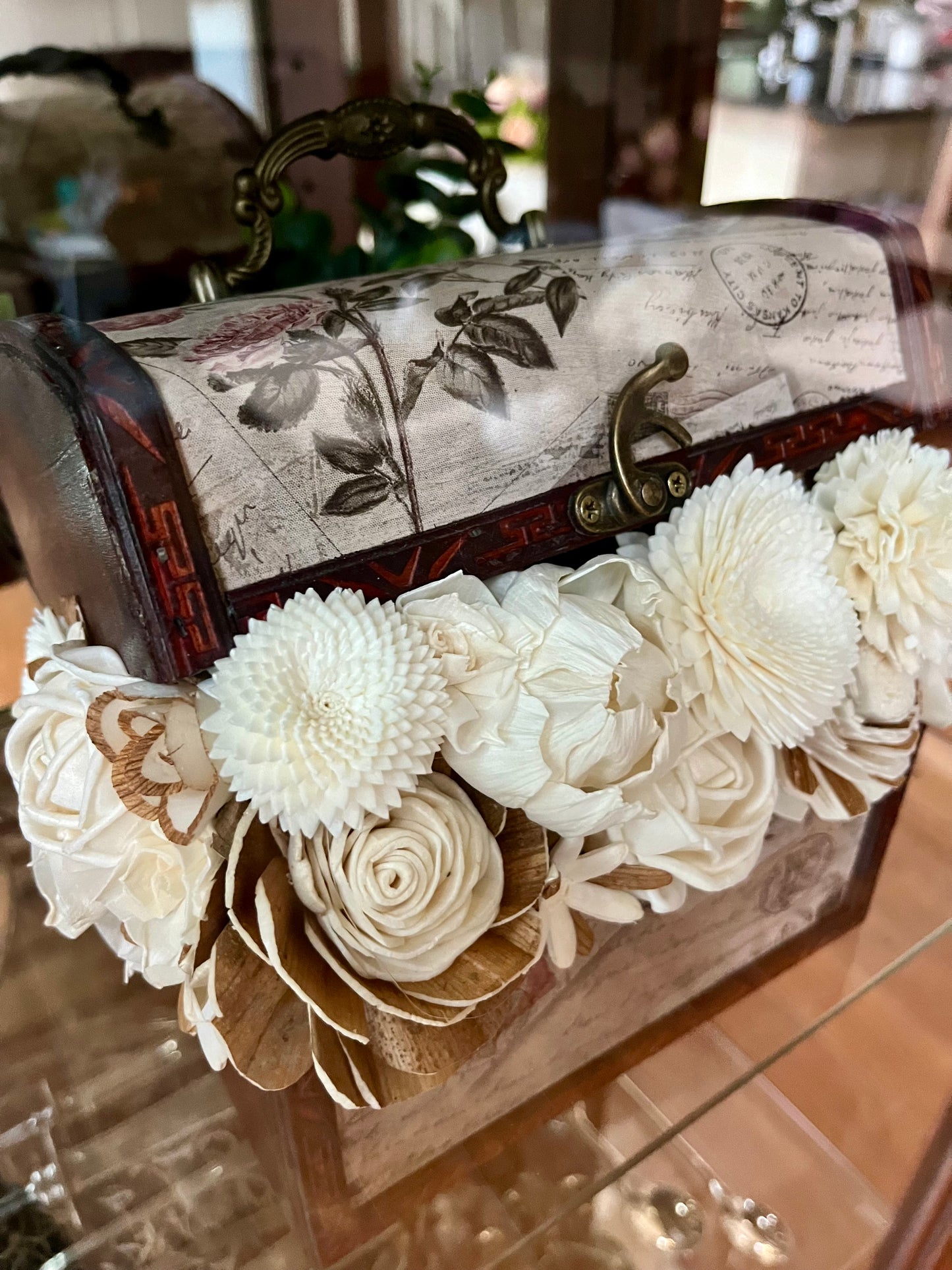 Medium Vintage Trunk Wood Floral Arrangement