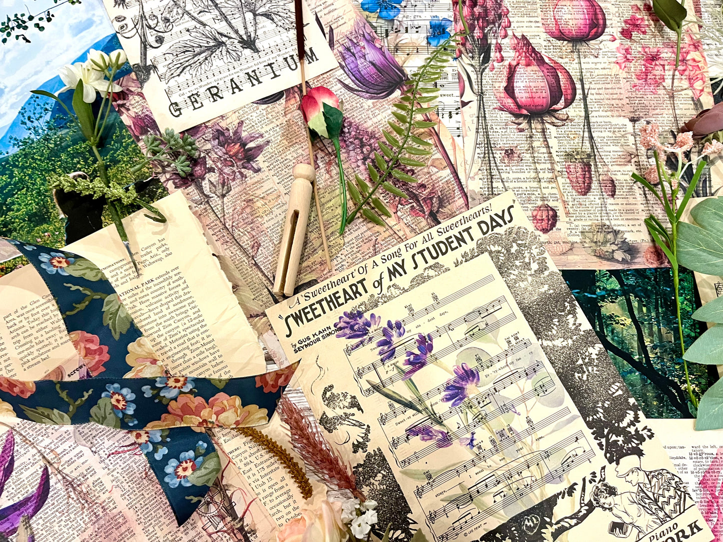 Botanical Junk Journal Ephemera Supplies (100 Pieces)