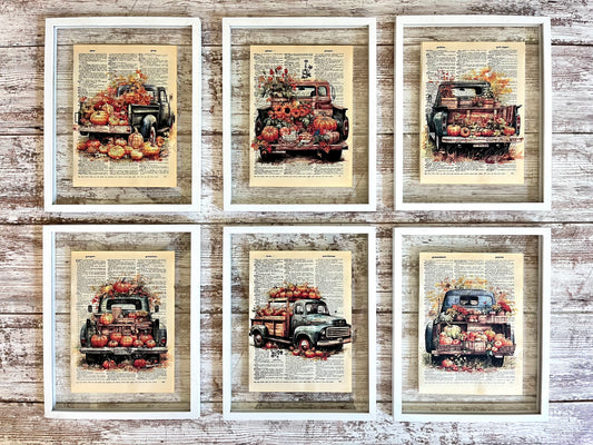 Pumpkin Truck Vintage Dictionary Holiday Collage, Set of 6