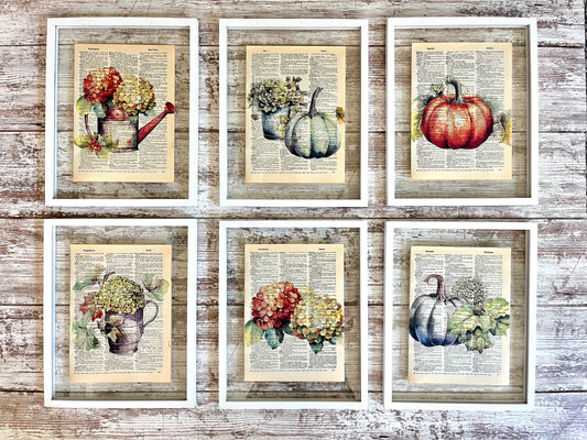 Rustic Fall Vintage Dictionary Holiday Collage, Set of 6