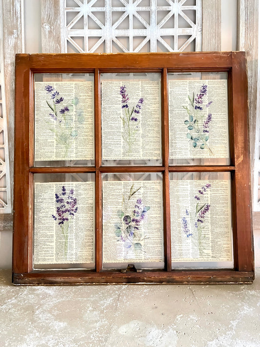 Lavender Eucalyptus 6 Pane Wood Horizontal Vintage Window