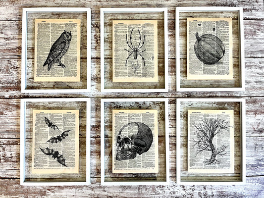 Spooky Halloween Vintage Dictionary Holiday Collage, Set of 6