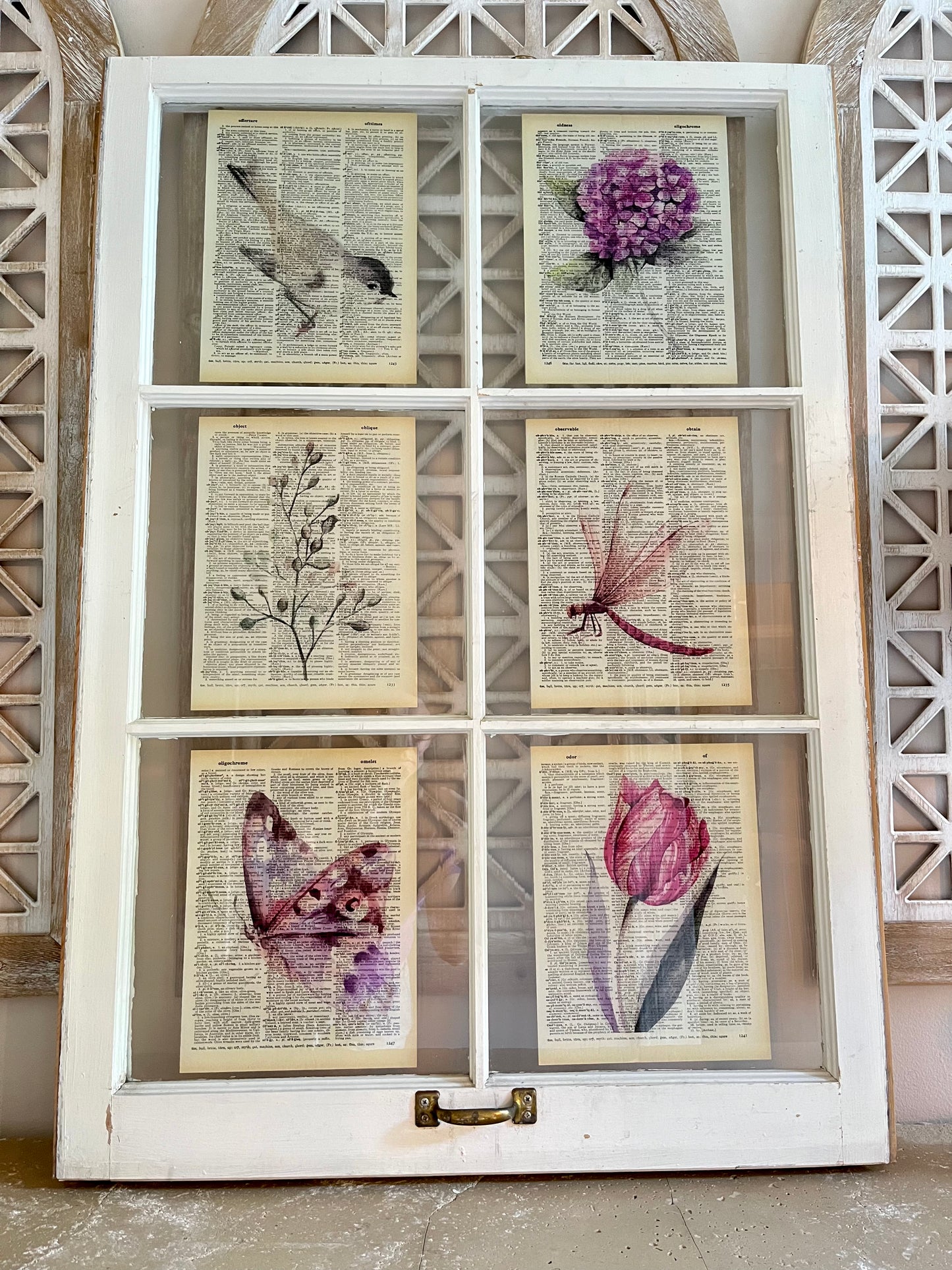 Botanical 6 Pane White Vertical Vintage Window