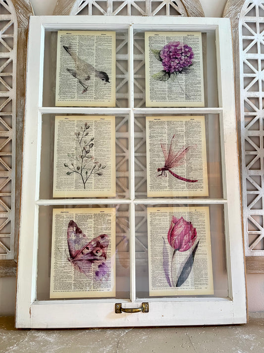 Botanical 6 Pane White Vertical Vintage Window