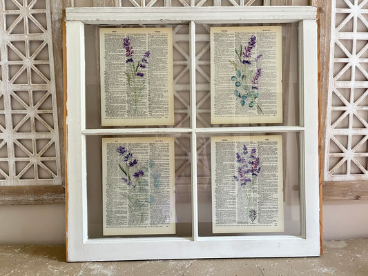 Lavender Eucalyptus 4 Pane White Vintage Window Pane